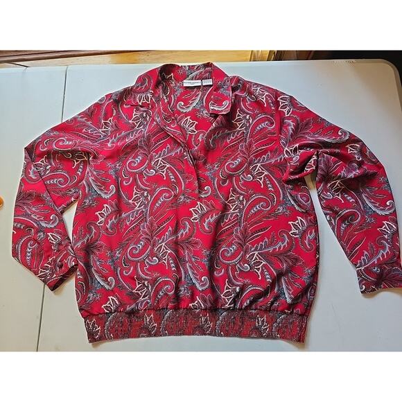 Alfred Dunner Tops - Alfred Dunner Women's Sz 16W Red‎ Paisley Floral Long Sleeve Blouse Flowy Casual